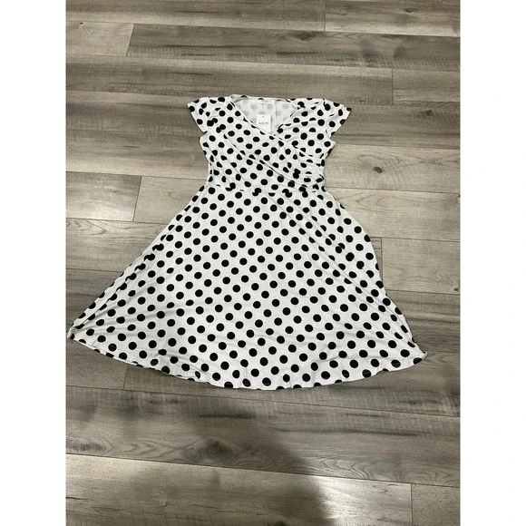 Haute Edition Polka Dot Wrap Dress Womens L White Black Short Sleeve Fit Flare - Picture 9 of 9
